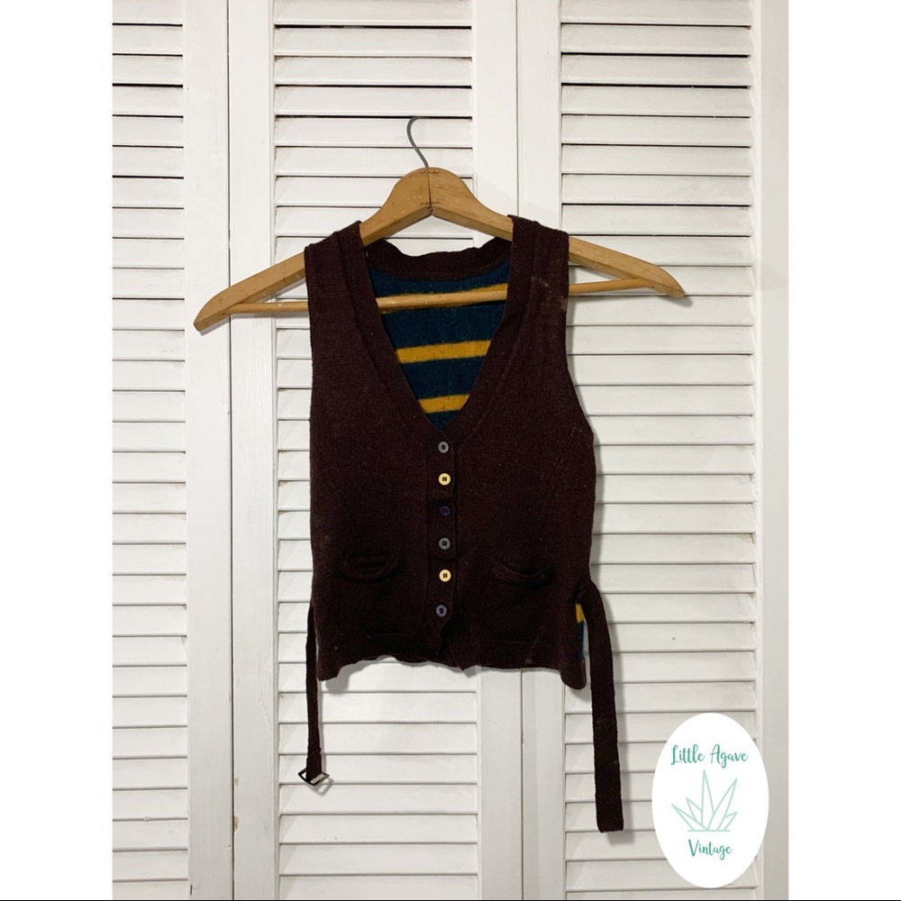 1970s Brown Double Stripe Felt Vest